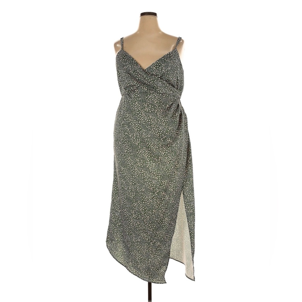 Eloquii Olive Green and Cream Spotted Maxi Dress